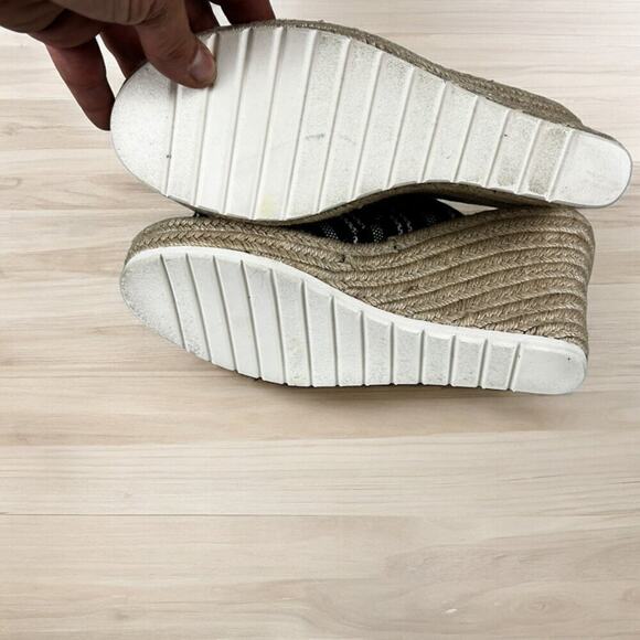 TOMS Women’s 10 Monica Mule Wedge Sandal Black Stripe Canvas Espadrille - Picture 6 of 7